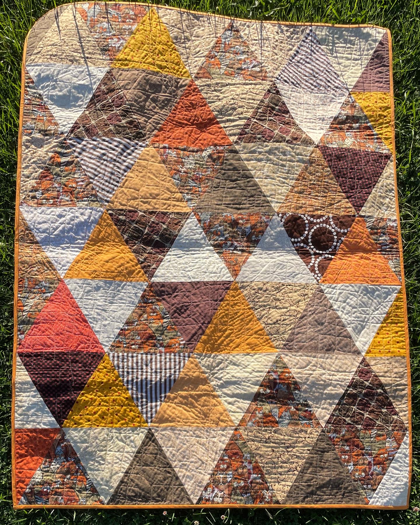 Orange Brown Triangle Quilt - Front