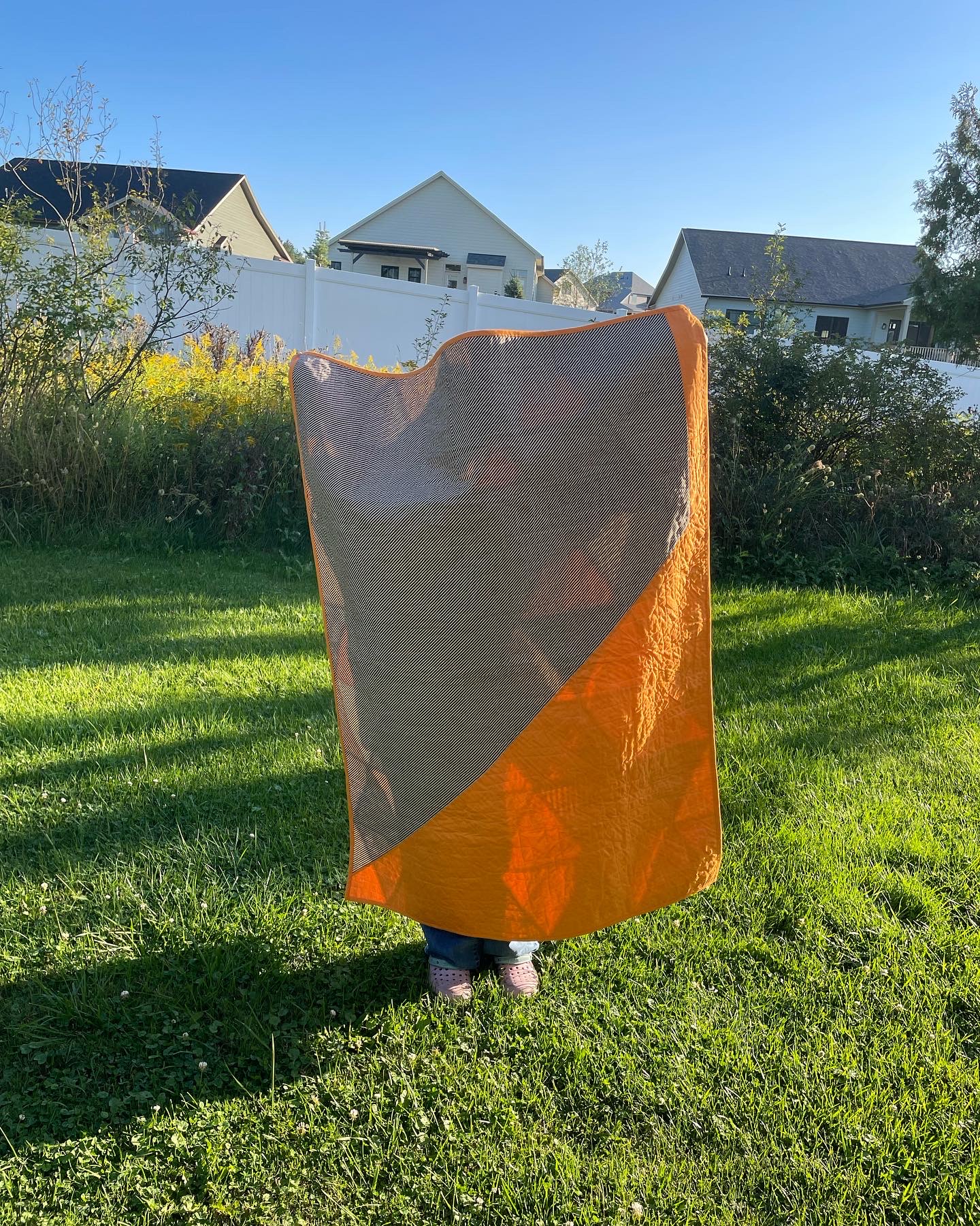 Orange Brown Triangle Quilt - Back